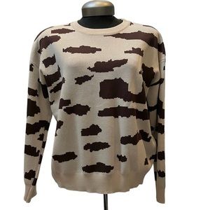 Tan and Brown Camouflage Sweater Large Tight Weave Knit Crew Knit Like New